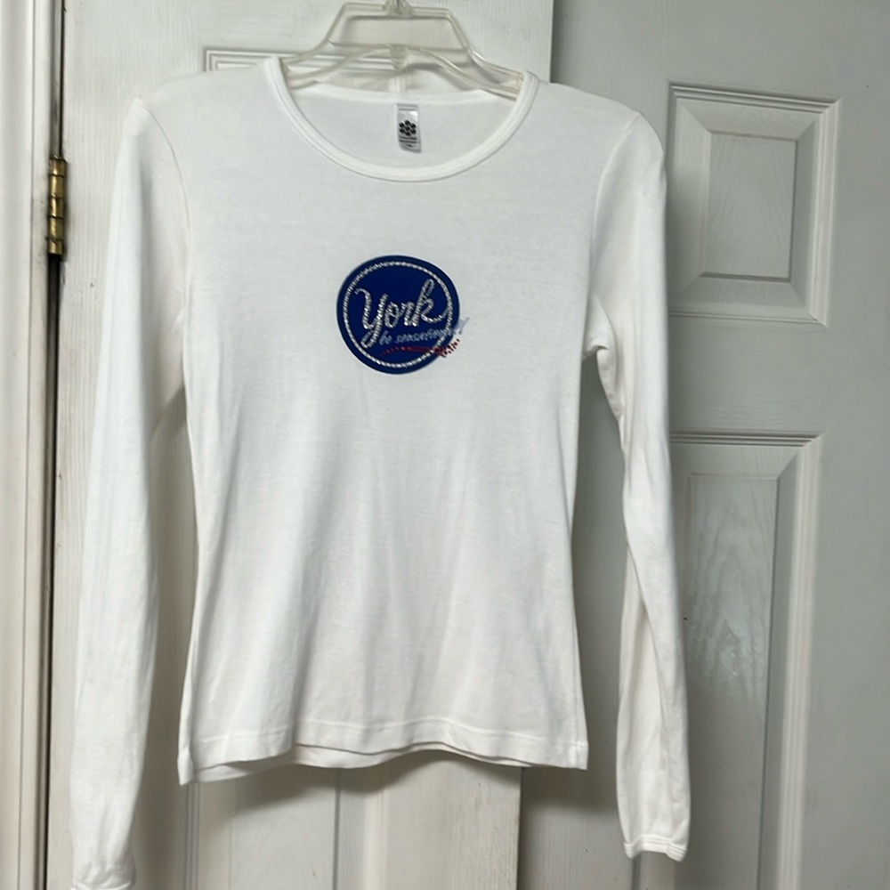 York Peppermint Long Sleeve White Collectors Tshirt- Sz M - Sparkly Emblem